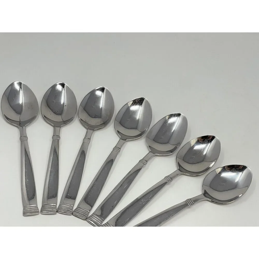 Wallace NAPOLI Glossy Dinner Place Soup Spoons 7” Stainless Flatware Set Of 7